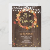 秋双生児シャワー田舎の木リース 招待状 (正面)