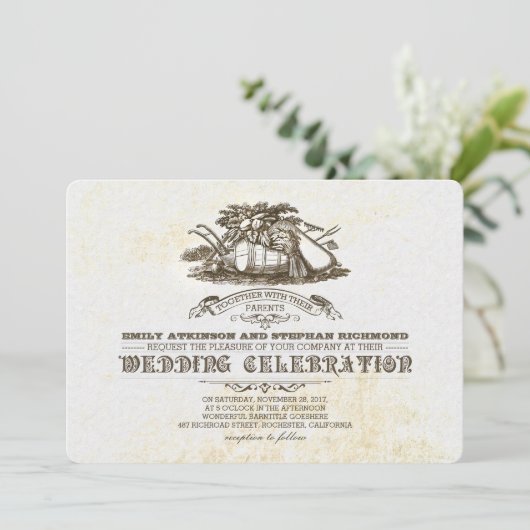 秋収穫の田舎の結婚式招待状 招待状 (スタンド正面)