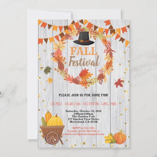 秋収穫フェスティバル感謝祭パーティーリース 招待状 (正面)