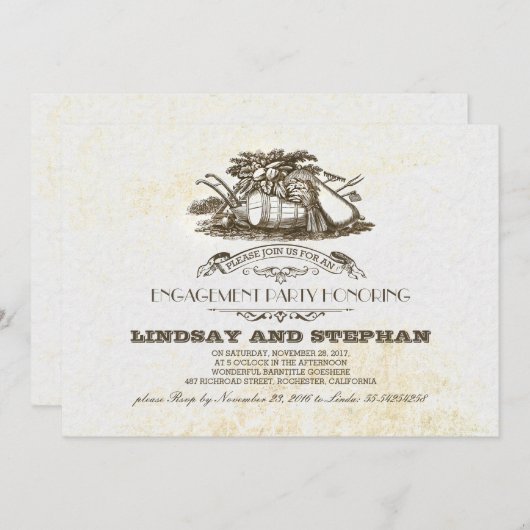 秋収穫粗野な国婚約パーティ 招待状 (正面/裏面)