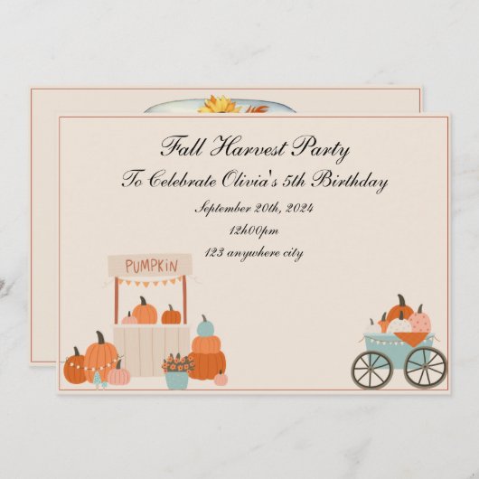 秋収穫誕生日の招待状 セーブザデート (正面/裏面)
