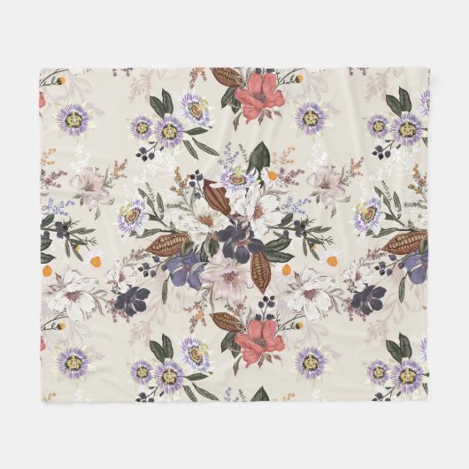 秋口継ぎ目の花模様 フリースブランケット (正面(横))