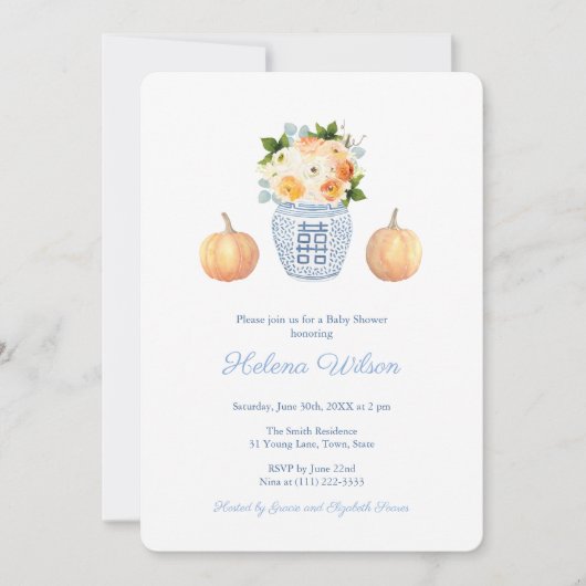 秋名門私立校風の花ジンジャージャンプンプキンベビーシャワー 招待状 (正面)