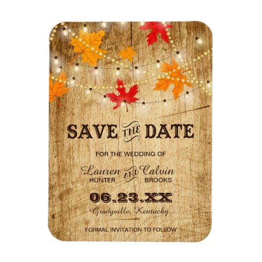 秋国の結婚式ライトで日付を保存 マグネット (縦)