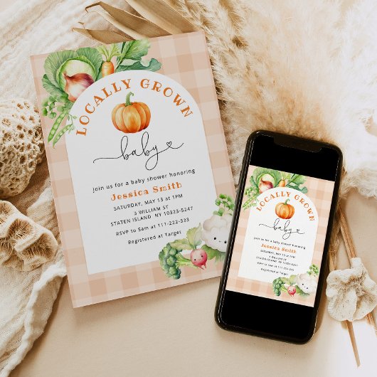 秋地元で栽培されたカボチャのベビースシャワー 招待状