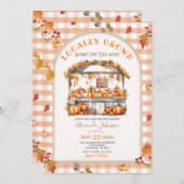 秋地元で栽培されたカボチャ市場の赤ちゃんシャワー 招待状 (正面/裏面)