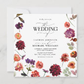 秋夏の庭の燃えたオレンジ色の花結婚の数 招待状 (正面)