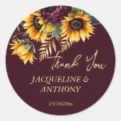 秋夏結婚のバーガンディのヒマワリの恩恵 ラウンドシール (正面)