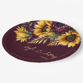 秋夏結婚の燃えるヒマワリテンプレート ペーパープレート (アングル)