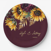 秋夏結婚の燃えるヒマワリテンプレート ペーパープレート (正面)