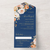 秋夕べ結婚金ゴールド葉フローラ オールインワン招待状 (内側)