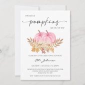 秋女の子ツインズツーピンクカボンプキンスベビーシャワー 招待状 (正面)