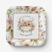 秋妖精の魅惑フローラベビーガールシャワー ペーパープレート (正面)