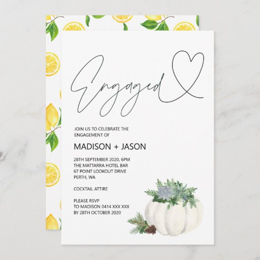 秋婚約した感謝祭婚約パーティ 招待状 (正面/裏面)