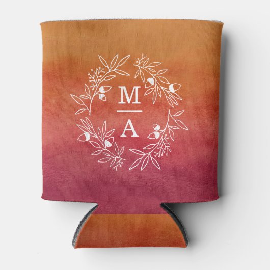 秋婚約ウェディングパーティーイニシャルと日付 缶クーラー (正面)