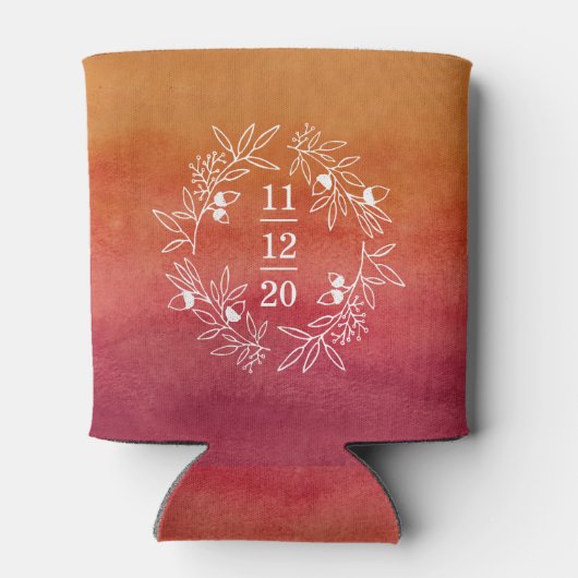 秋婚約ウェディングパーティーイニシャルと日付 缶クーラー (裏面)