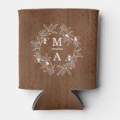 秋婚約ウェディングパーティーイニシャルデイトウッド 缶クーラー (正面)