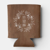 秋婚約ウェディングパーティーイニシャルデイトウッド 缶クーラー (裏面)