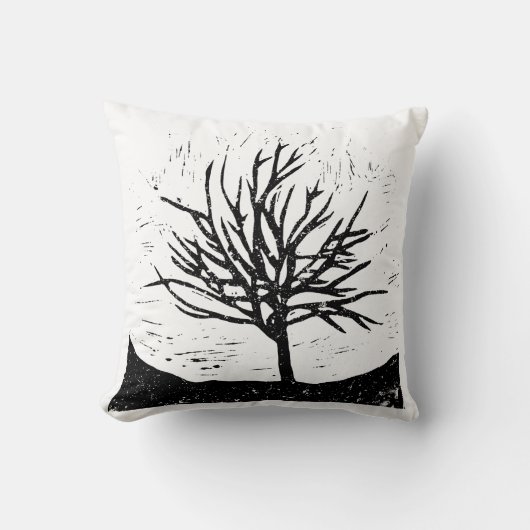 秋季ツリーリノプリント クッション (正面)