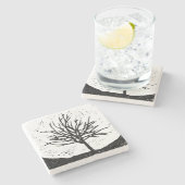 秋季ツリーリノプリント ストーンコースター (横)