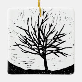 秋季ツリーリノプリント セラミックオーナメント