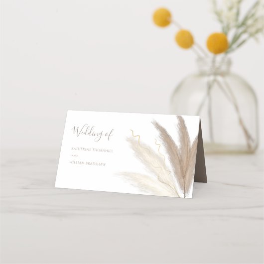 秋季パンパスグラス結婚ズ折り畳み座席表 プレイスカード (裏面)