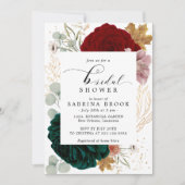 秋季ブルガンディエメラルドグリーンブライダルシャワー 招待状 (正面)