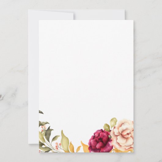 秋季ブルガンディフローラ&金ゴールドグリッター結婚ズ 招待状 (裏面)