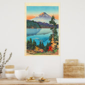 秋季初めの箱根丘陵の芦ノ湖 ポスター (キッチン)