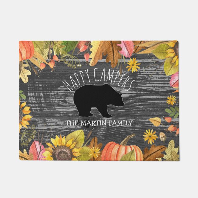 秋季素朴な木製くま|のご機嫌な人 ドアマット (正面)