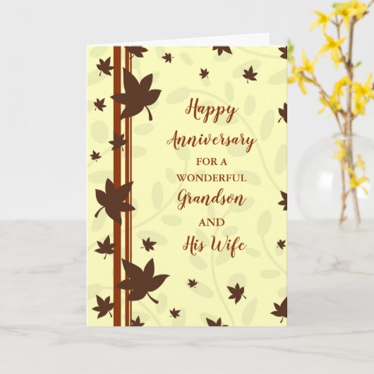 秋孫と彼の妻の記念日 カード (黄色い花)