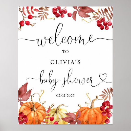 秋小さなかぼちゃが途中の歓迎サイン ポスター (正面)