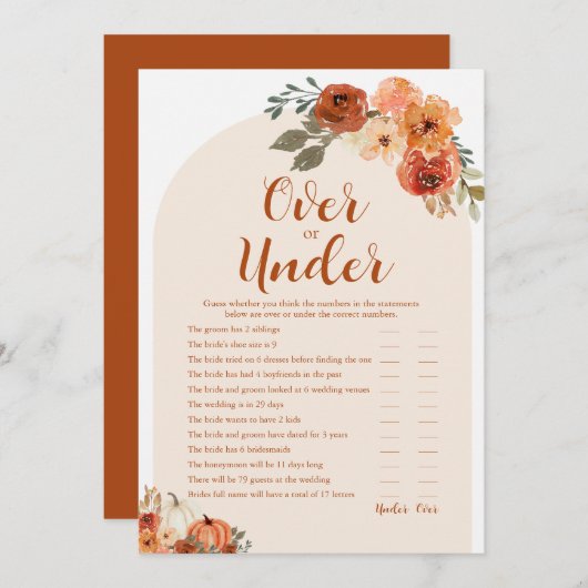 秋小さなかぼちゃの上またはベビーシャワーゲームの下 招待状 (正面/裏面)