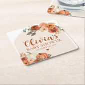 秋小さなかぼちゃの秋のフローラベビースシャワー スクエアペーパーコースター (アングル)