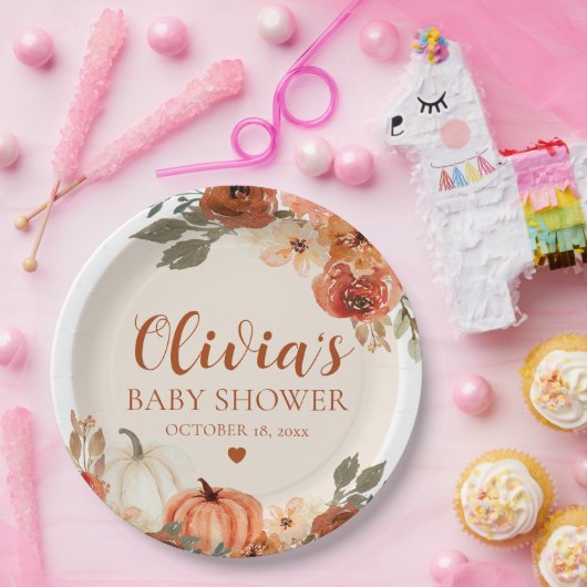 秋小さなかぼちゃの秋のフローラベビースシャワー ペーパープレート (パーティー)