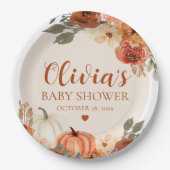 秋小さなかぼちゃの秋のフローラベビースシャワー ペーパープレート (正面)