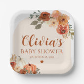 秋小さなかぼちゃの秋のフローラベビースシャワー ペーパープレート (正面)