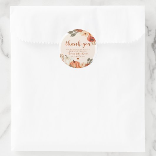 秋小さなかぼちゃの秋のフローラベビースシャワー ラウンドシール (バッグ)