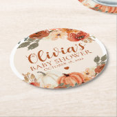 秋小さなかぼちゃの秋のフローラベビースシャワー ラウンドペーパーコースター (アングル)