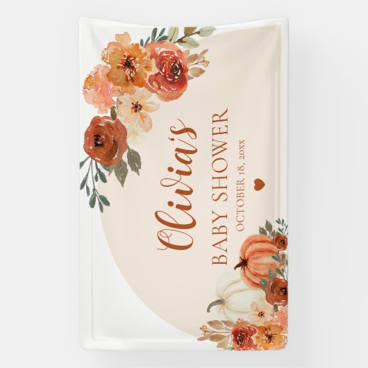 秋小さなかぼちゃの秋のフローラベビースシャワー 横断幕 (縦)