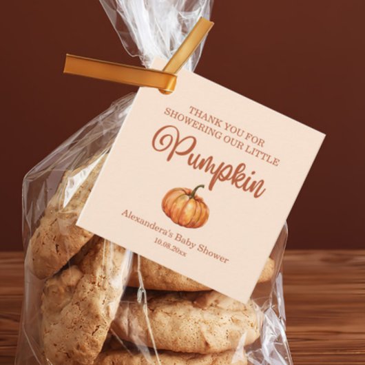 秋小さなかぼちゃの赤ちゃんシャワー フェイバータグ