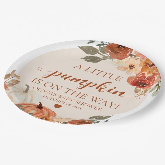 秋小さなカボチャが途中の赤ちゃんシャワー ペーパープレート (アングル)