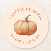 秋小さなカボチャが途中の赤ちゃんシャワー ラウンドペーパーコースター (正面)