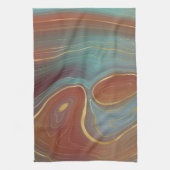 秋層 |テラコッタティール(緑がかった色)と金ゴールドアゲート キッチンタオル (縦)