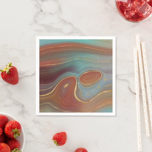 秋層 |テラコッタティール（緑がかった色）と金ゴールドアゲート スタンダードカクテルナプキン (インサイチュ)