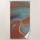 秋層 |テラコッタティール(緑がかった色)と金ゴールドアゲート ビーチタオル (正面)