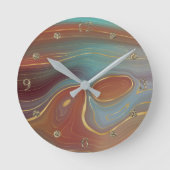 秋層 |テラコッタティール(緑がかった色)と金ゴールドアゲート ラウンド壁時計 (正面)