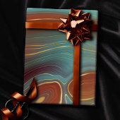 秋層 |テラコッタティール(緑がかった色)と金ゴールドアゲート ラッピングペーパー