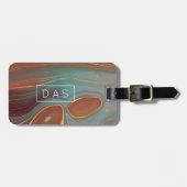 秋層 |テラコッタティール(緑がかった色)と金ゴールドモノグラム ラゲッジタグ (正面横)