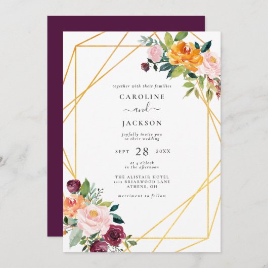 秋幾何学的フローラ結婚秋 招待状 (正面/裏面)